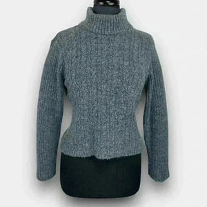 DANIEL HECHTER Petites‎ ladies cropped ribbed medium blue turtleneck